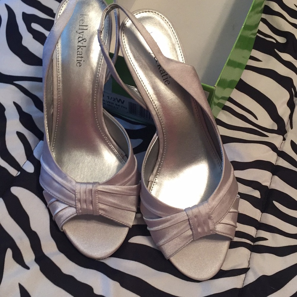 Silver satin heels